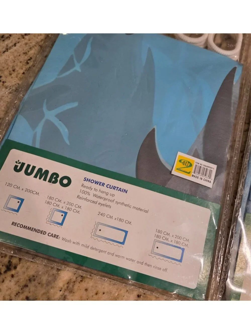 New! Lot of 2 Dolphin Shower Curtains w Hooks Blue Plastic Jumbo 72x72